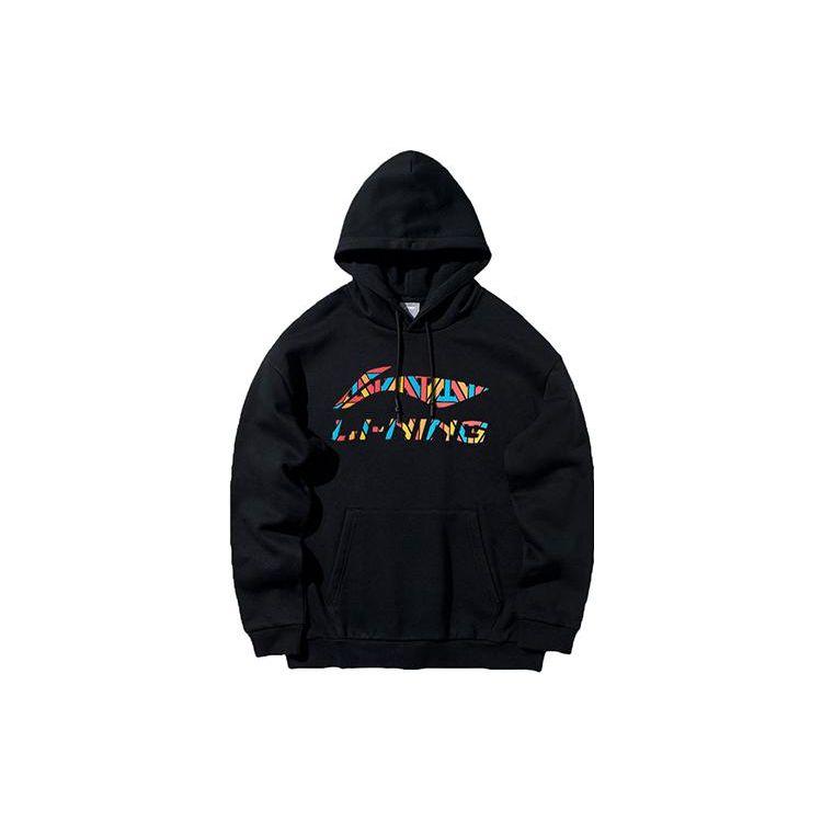 Li-Ning Hooded Long Sleeve Color Block Logo Cuffed Sweatpants Hoodie Set Men Activewear Black AWDS441-1+AKLS437-1