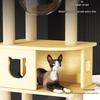Compact Solid Wood Cat Tree with Climbing Frame & Space Capsule Bed for Large & Small Homes