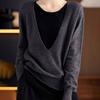 Spring Autumn Versatile Temperament Pullover V-neck Casual Long-sleeved Fake Two-piece Slim Sweater Women