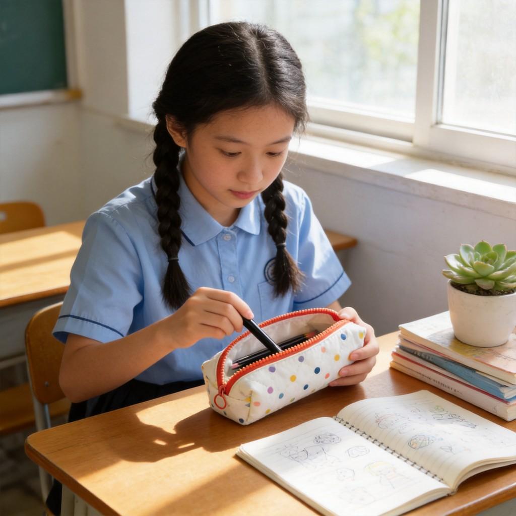 Cartoon Polka Dot Pencil Case With Polyester Material For Students Storage Bag