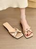 Peninsula Glazed Silver! Temperament Satin Word with Knotted Sandals Women's Summer and Korean Version Open-toed Flat Sandals