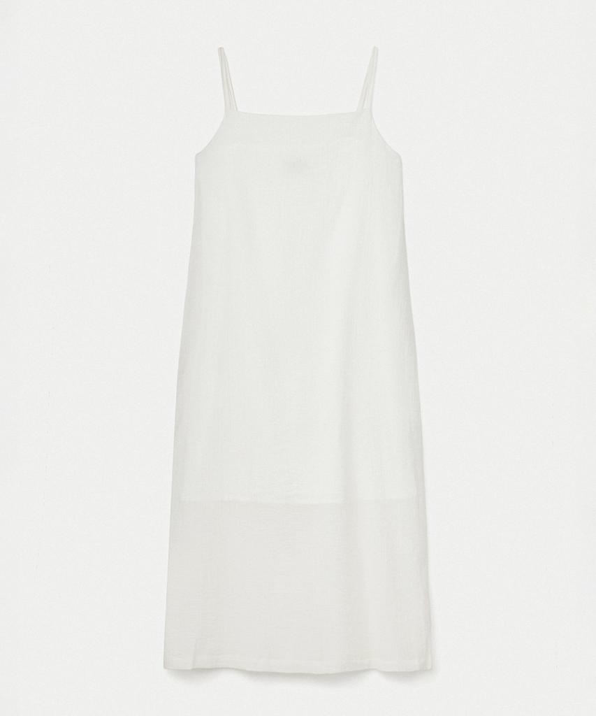 UMARMUNG Crinkled Cotton Barrel Silhouette Dresses_White