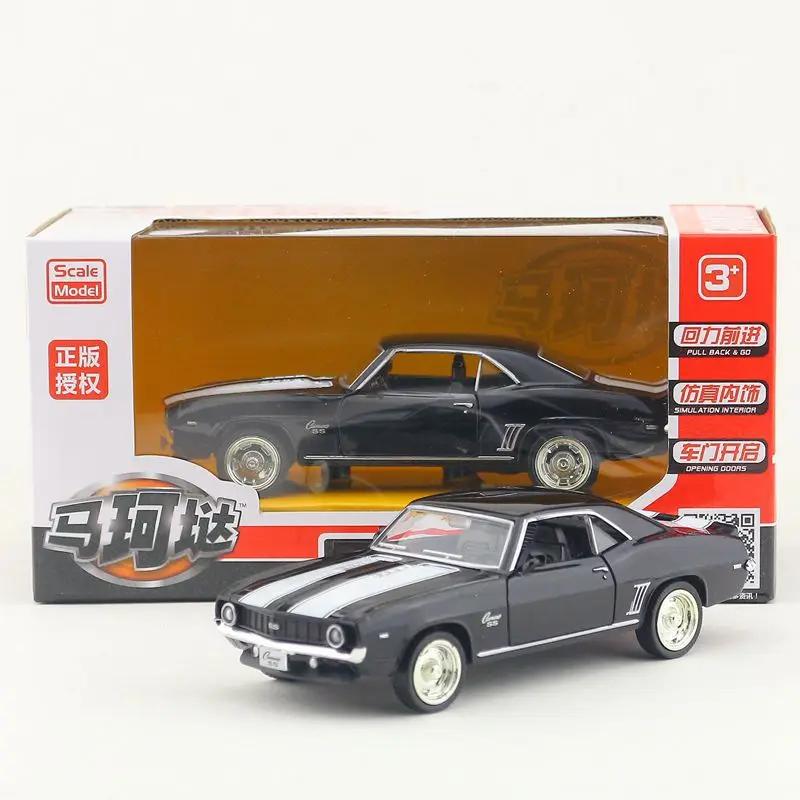 MaKeda1:36 Chevrolet USA 1969 Camaro SS Vintage Matte Black Diecast Metal Car Model Toy For Collection Gift Kids 