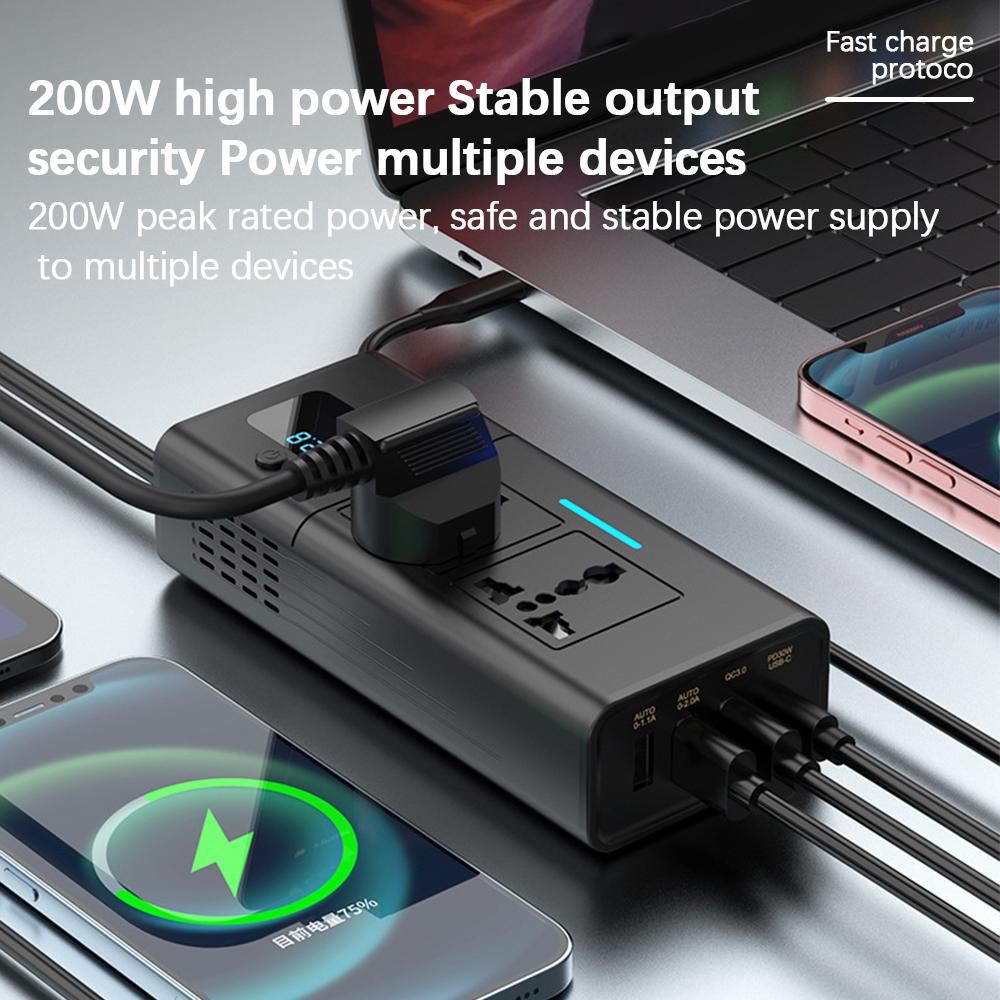 200W DC 12V To AC 220V Invertor Car Accessories With Digital Display Car Inverter Power Inverter Adapter