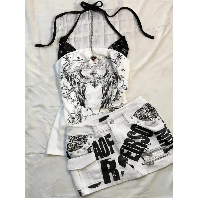 VAYLA Y2k Subculture Gothic Punk Crop Tops Printed Sleeveless Tank Vest Retro Vintage Street Style Women Summer Casual Soft Tees