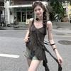 Spice girl retro ruffle edge splicing irregular sling vest women's summer design sense old top