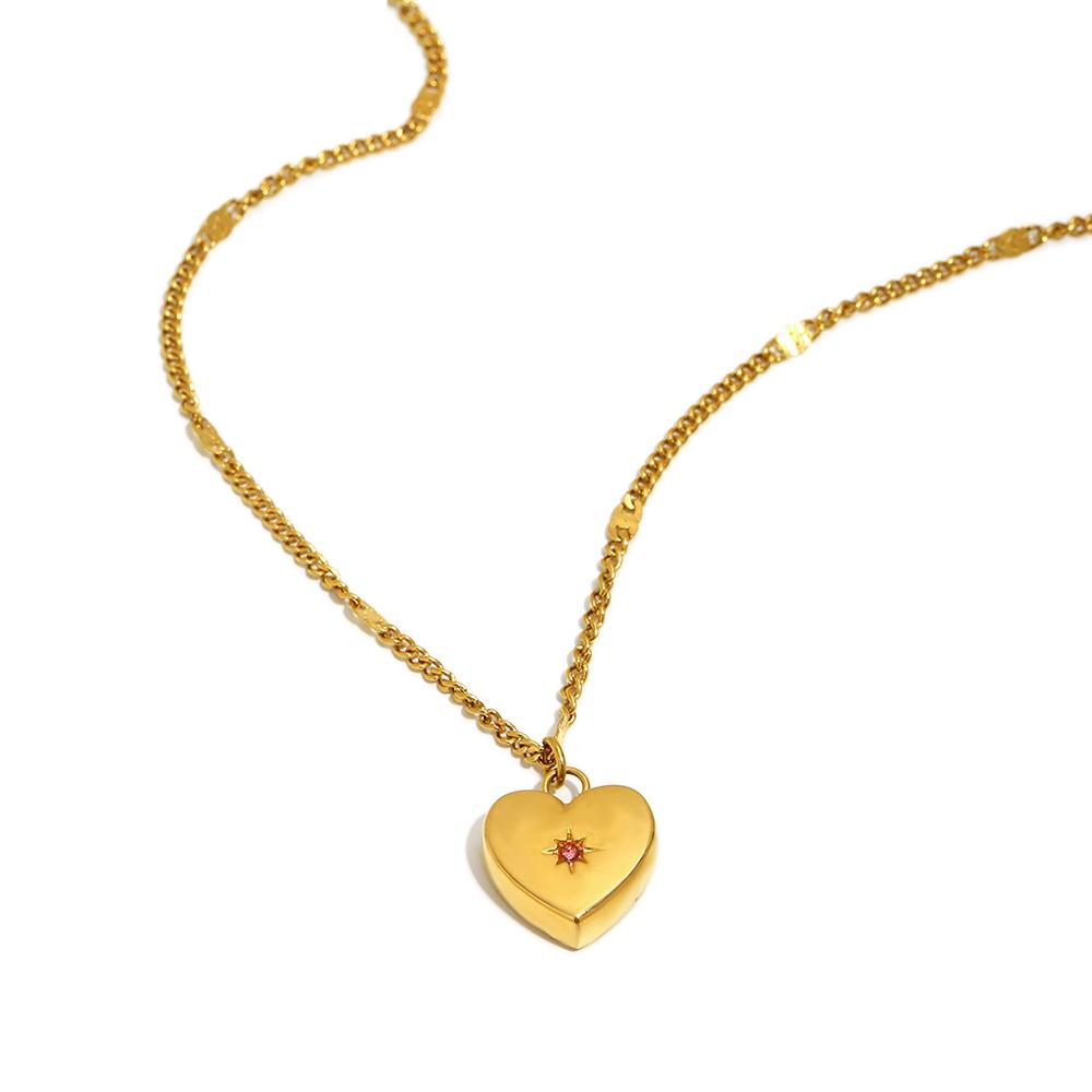 Dreamidea Gold Plated Stainless Steel Heart - Shaped Locket Necklace with Zircon Accent Romantic Jewelry