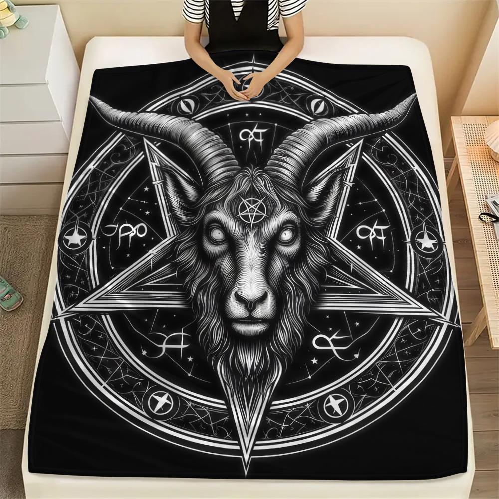 1PC Satan Symbol Print Flannel Blanket, High quality All Seasons, Home Decor, Warmth and Comfort, Perfect for Christmas Gifts
