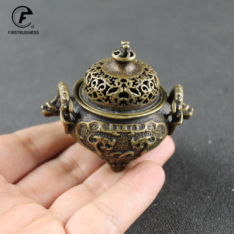 Vintage Design Tibetan Style Mini Copper Retro Bronze Incense Burner Censer Metal Craft Home Decor Buddhist Living Room Supplies