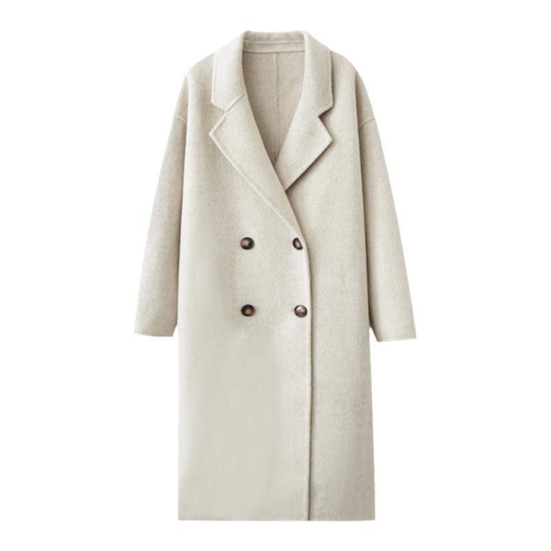 Sense Oatmeal Wool Coat for Women - Korean Style, Mid-Length, Plus Velvet, Thick, Perfect for Autumn and Winter.