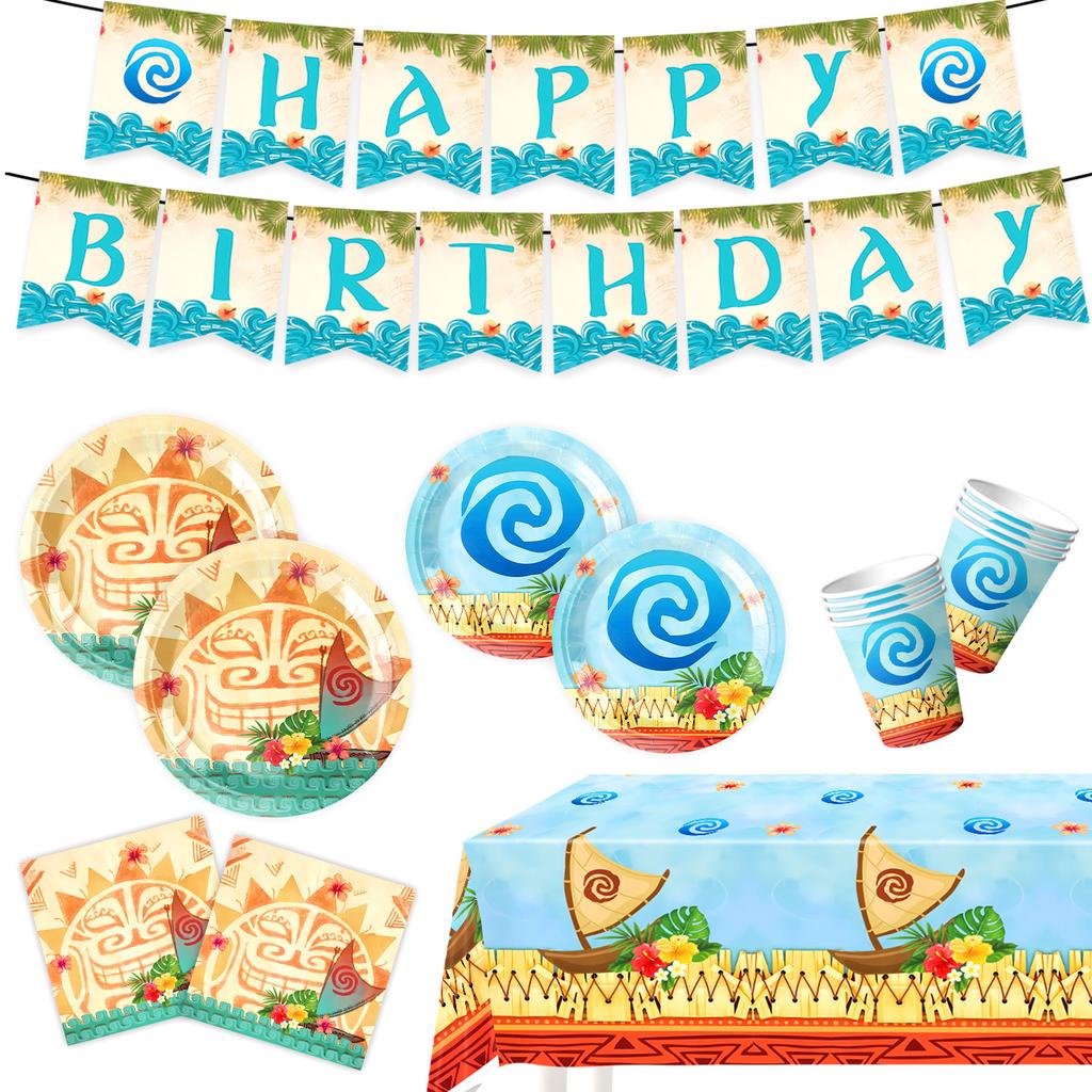 Custom Moana Theme Party Supplies Birthday Decorations Party Arrangement Props Paper Plates Paper Cups Tablecloths Paper Towels