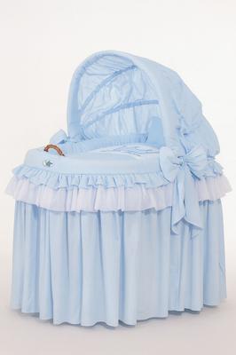 Wicker Moses Basket With Foldable Hood - Little Prince Blue