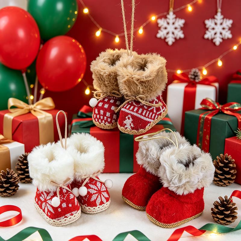Festive Furry Christmas Ornament Mini Boot Tree Hanging Decoration Charm for Xmas Holiday Party Home Wall Decor Party Gift