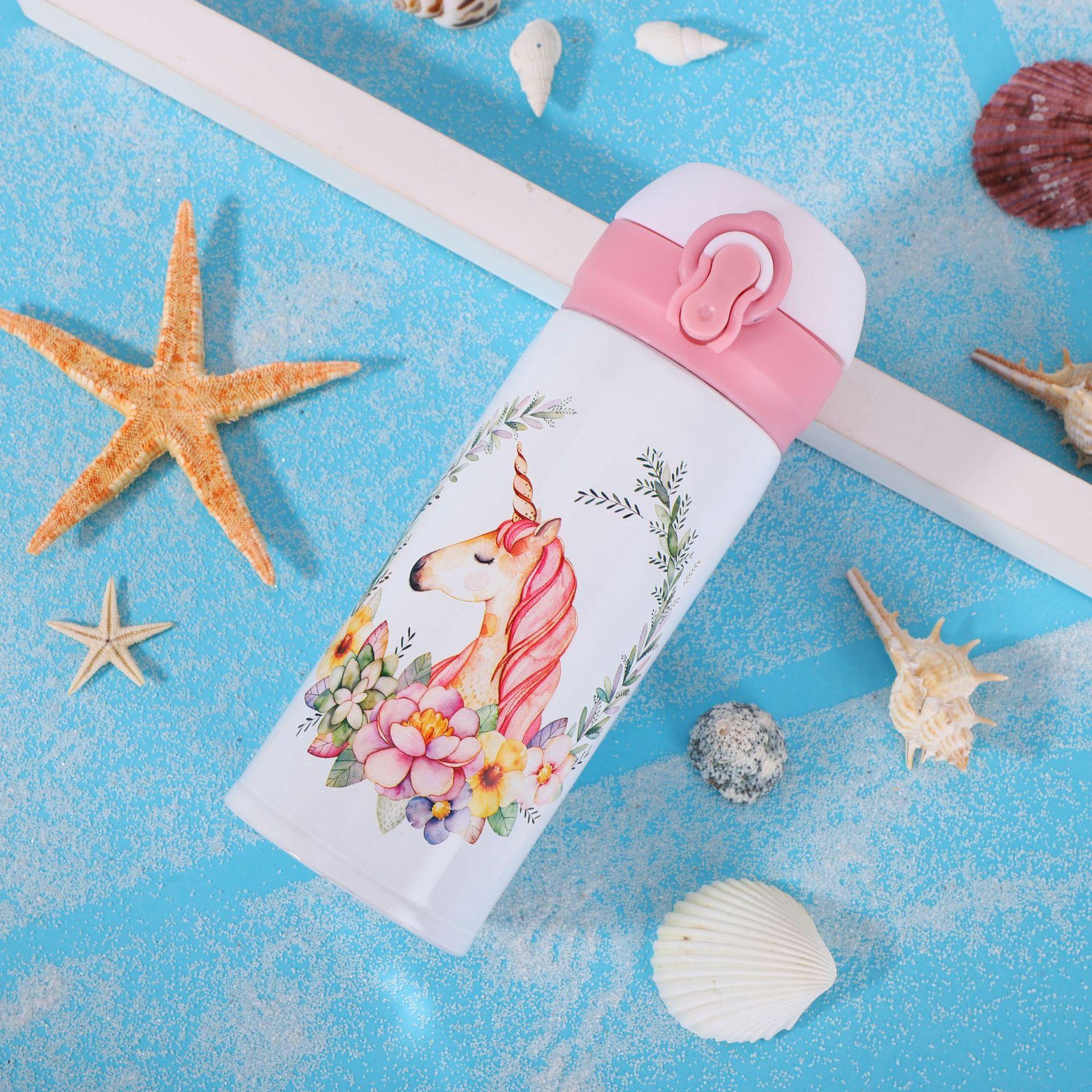 

Flamingo pattern insulated water bottle stainless steel leak-proof thermos bottle pop-up lid thermos cup outdoor car thermos cup 350ml