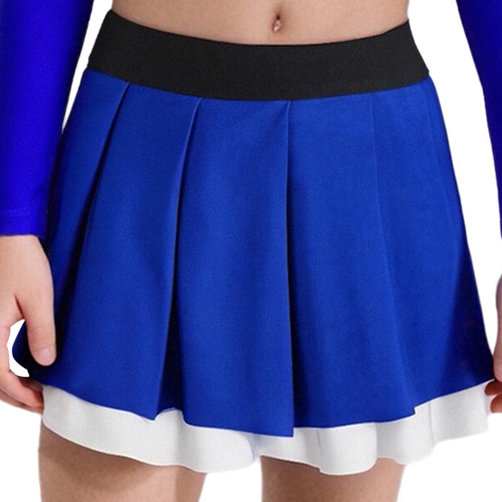 Girls Cheerleading Dance Performance Skirt: Contrast Color Elastic Waistband Two Layers Pleated Skirt for Competition