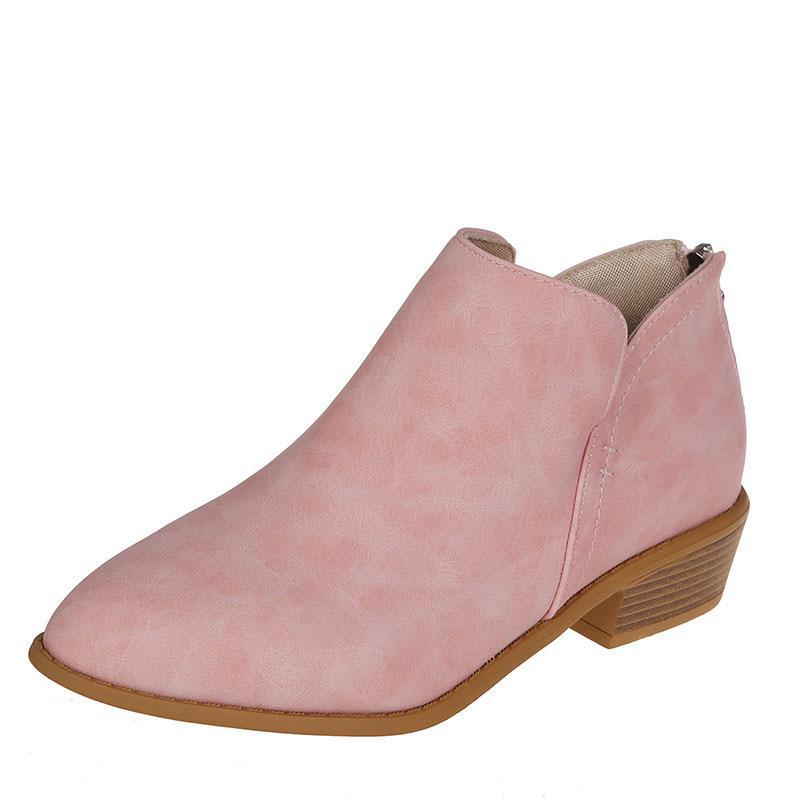 

2026 British Style Pointed Toe Martin Boots with Thick Heel and Zipper 36 розовый