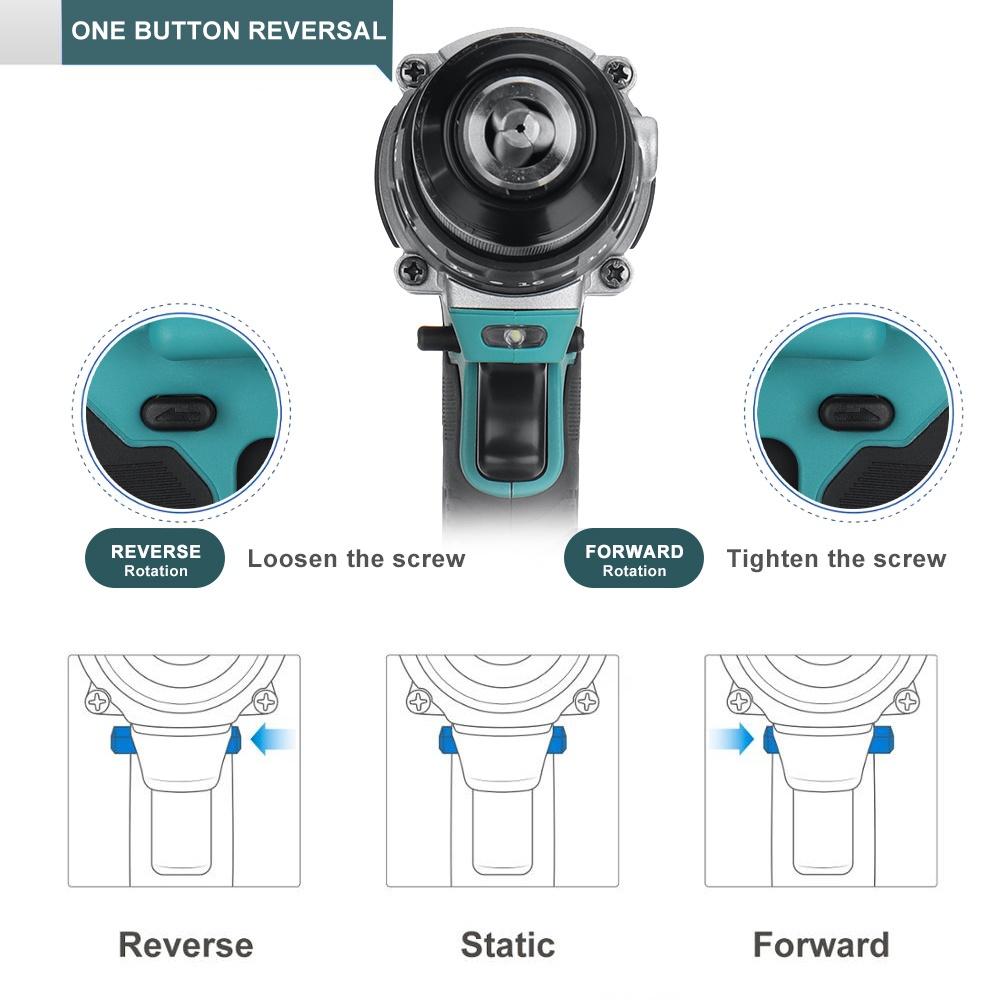 3In1 13mm Cordless Brushless Electric Drill 520NM Screwdriver 20+2 Torque Impact Drill Power Tool with 2 Battery 388VF