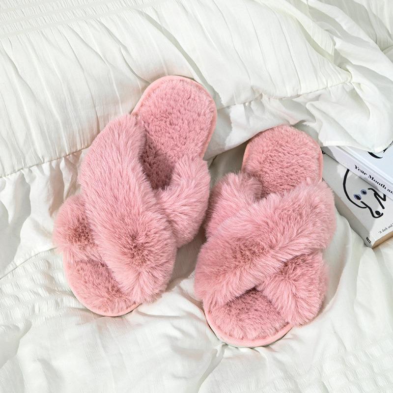 Princess style autumn and winter new high-end plush slippers women's home thickened cross cotton slippers