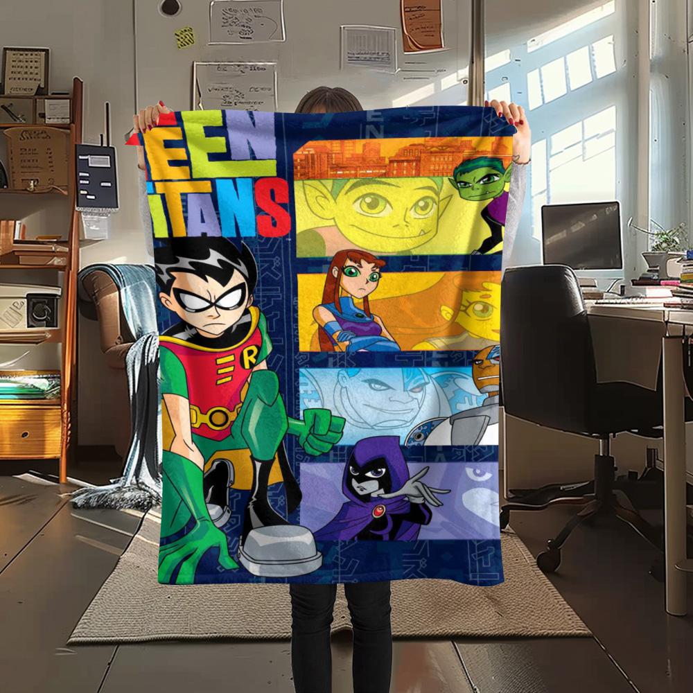 1PC Teen Titans Print FlAannel Blanket, High quality Comfortable for All Seasons, Home Decor, Warmth and Comfort
