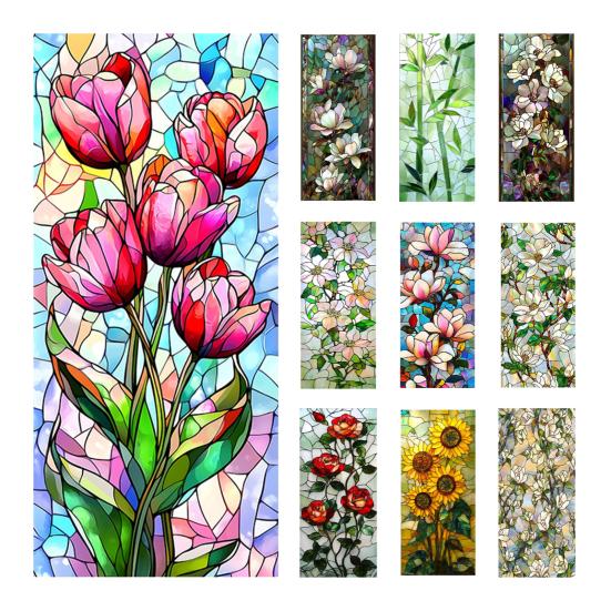Yousheng Window Privacy Film Stained Glass Floral Static Window Cling Decorative UV Blocking Heat Control Glass Sticker for Glass Doors