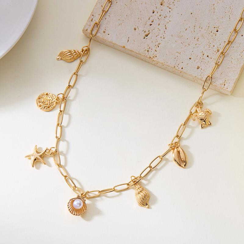Bohemian Hvězdice Mušle Lastura Želva Přívěsek Náhrdelník Pro Ženy Kouzlo Řetízek Choker Plážové Šperky Dovolenkový Dárek