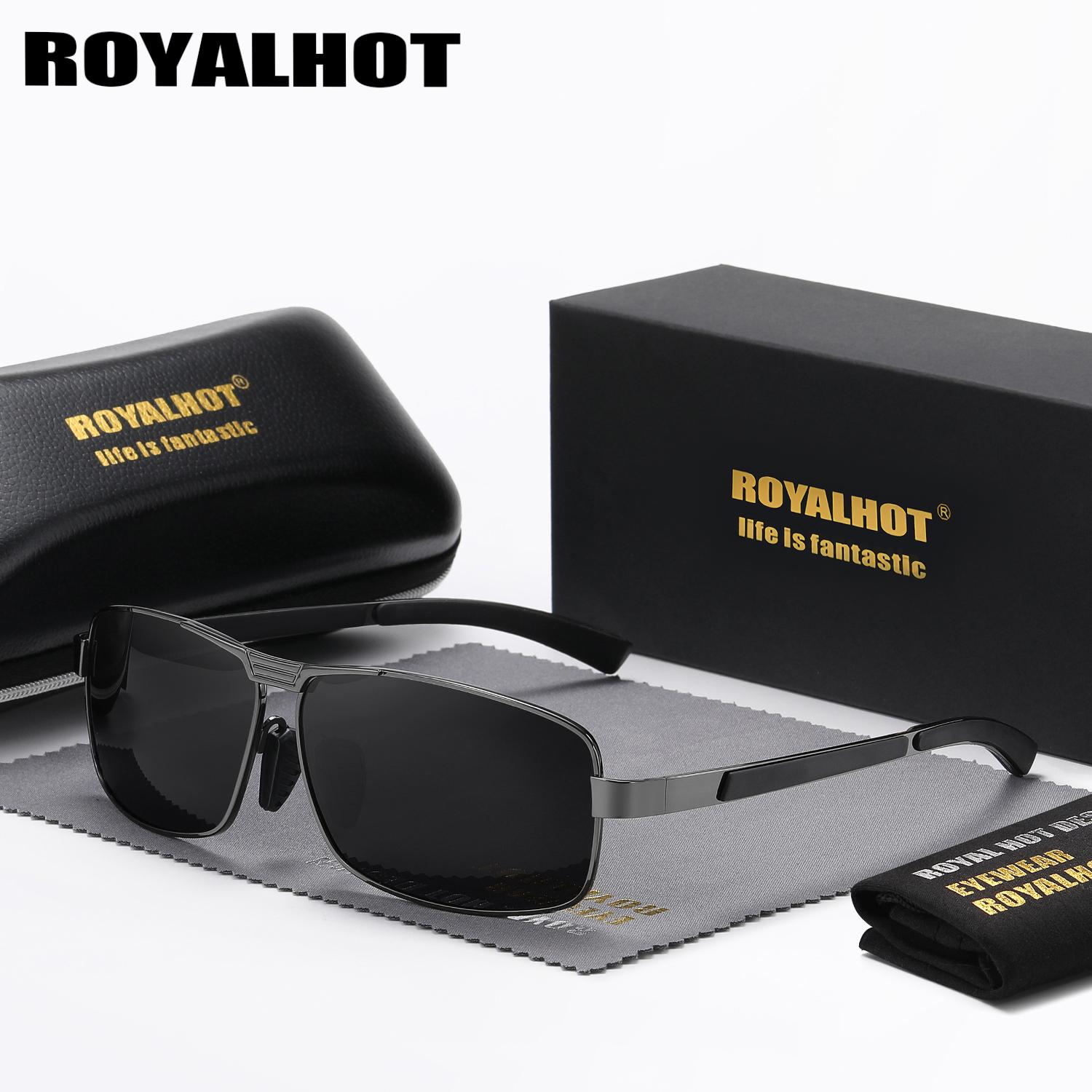 RoyalHot мужские и женские поляризационные солнцезащитные очки в прямоугольной оправе из сплава, солнцезащитные очки для вождения, оттенки Óculos, мужские серый