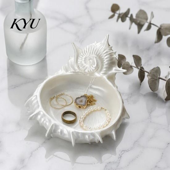 Conch Shape Jewelry Plate 3D Printed Tray, Sea Snail Dish Bowl for Organizing Necklaces Earrings, Decorative Ocean Theme Desk Organizer EarringsHolder