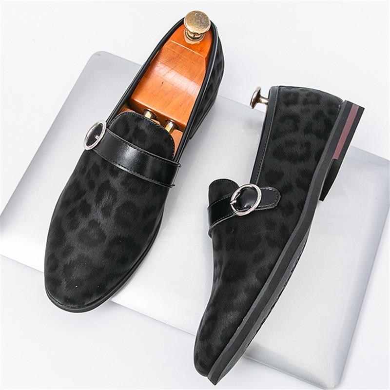 Luxury New Designer Men's Pointed Leopard Pattern Wedding Leather Shoes Male Casual Monk Strap Loafers Formal Dress Footwear