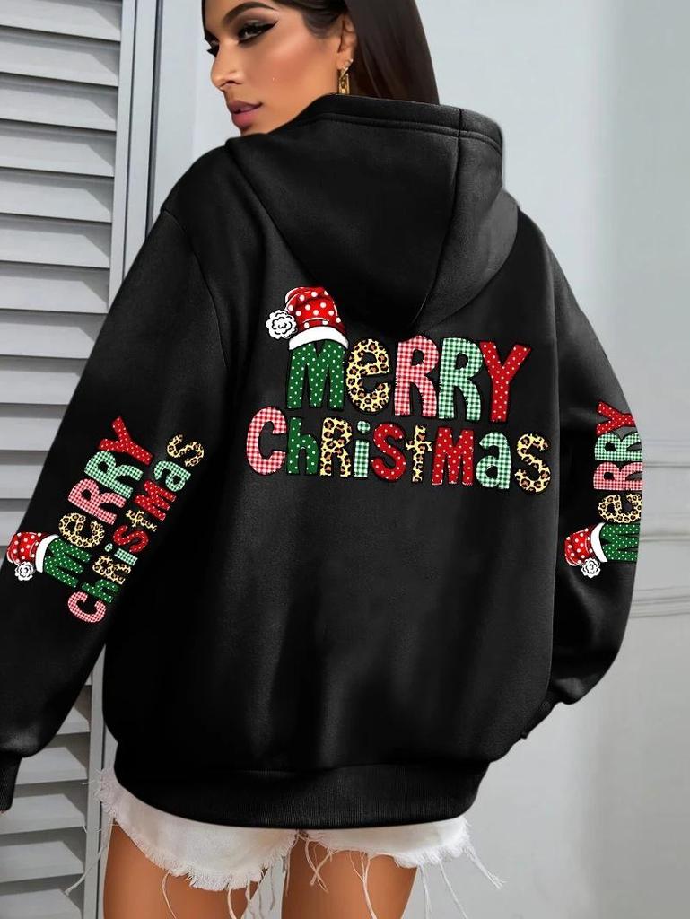 Felpa Colorata da Donna con Scritta 'Merry Christmas' e Tasca per l'Autunno