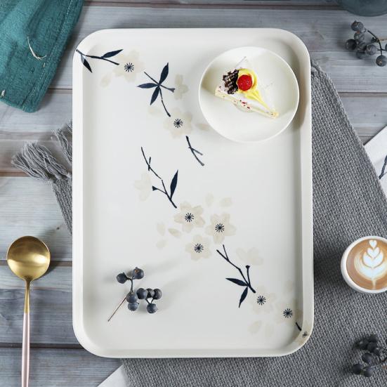 Snack Tray Floral Design Heat Resistant Display Melamine Cherry Blossom Pattern Dining Table Coffee Cup Plate for Kitchen
