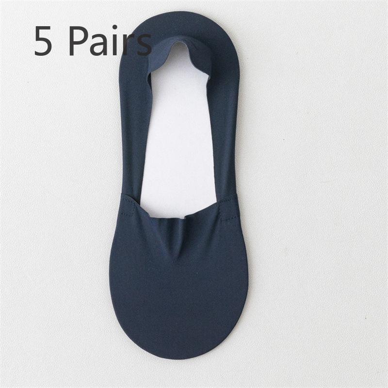 5 Pairs Boat Socks Men's and Women's Summer Ice Silk with Invisible Boat Socks Summer Silicone Non-slip Socks