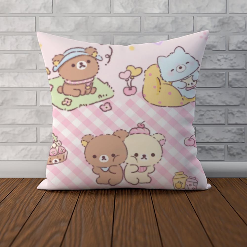 Cute RRilakkuma Pillow Case For Car Sofa Decorative Home Doublesided Print Plush Square Throw Pillow Cushion Cover