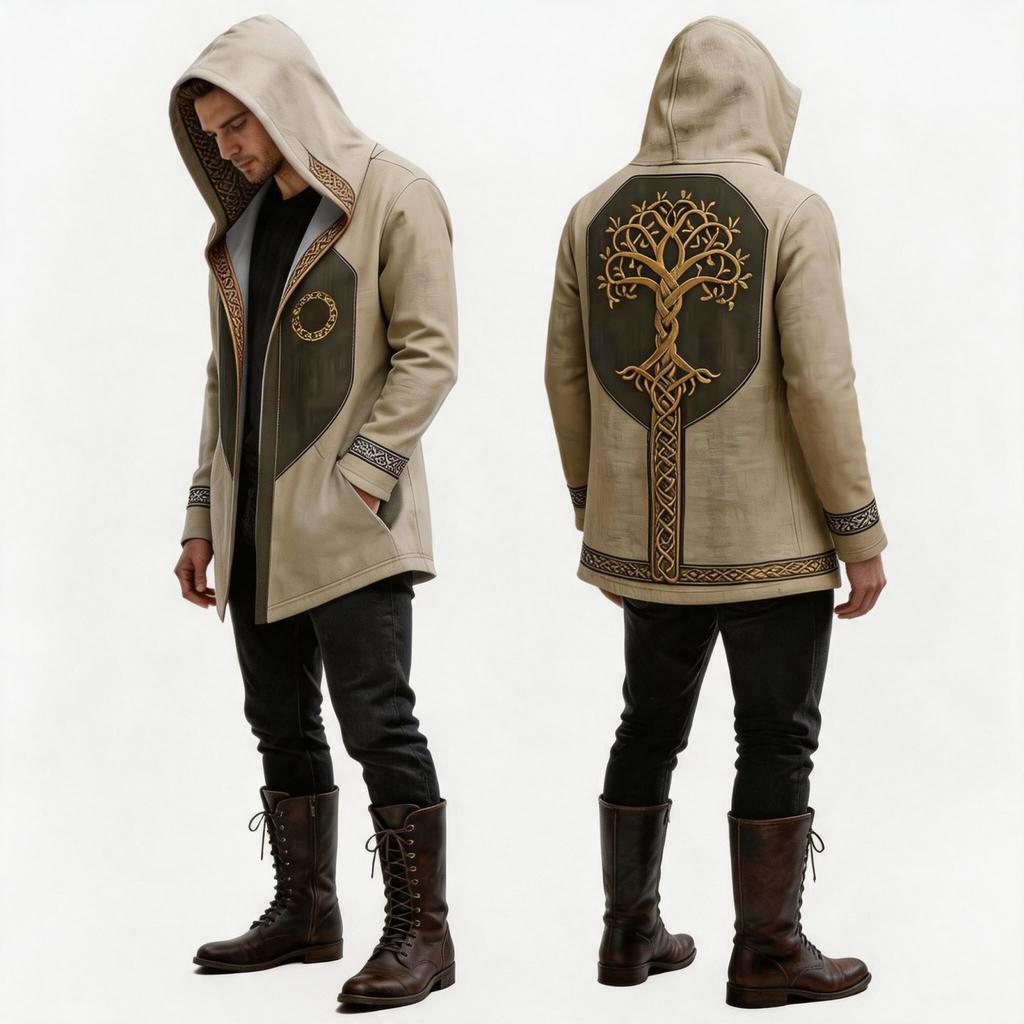 Men's Hooded Cape with Printed Pattern for Halloween Costume