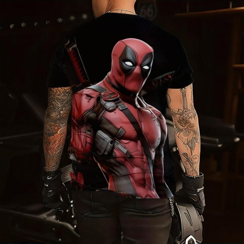 Marvel superhero pattern men's round neck summer Deadpool T-shirt breathable and casual suitable for daily commuting