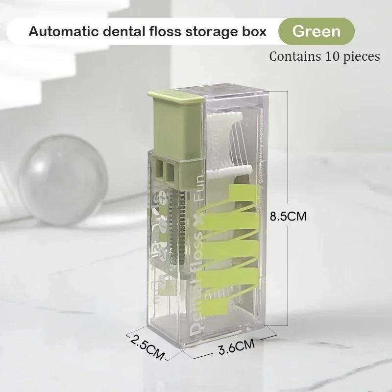 1-10Sets Portable Floss Holder Automatic Ejectable Includes 10Pcs Floss Organizer Press-on Carry-on Disposable Flossing Sticks