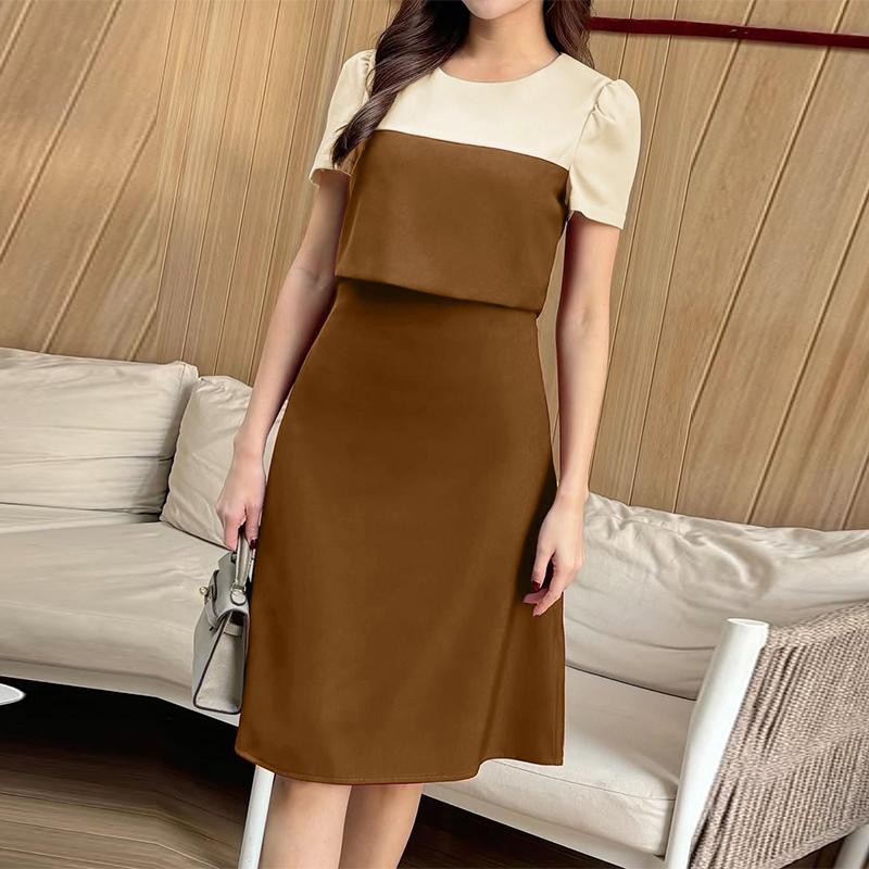 

ZANZEA Женское повседневное летнее платье с круглым вырезом и короткими рукавами, в стиле пэчворк 5XL коричневый