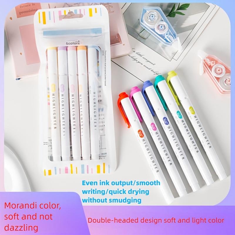 5pcs Double-Ended Highlighter Pens Set with Fine & Broad Tips - High Quality Quick-Dry Smooth Ink, for Journaling, Drawing, Art