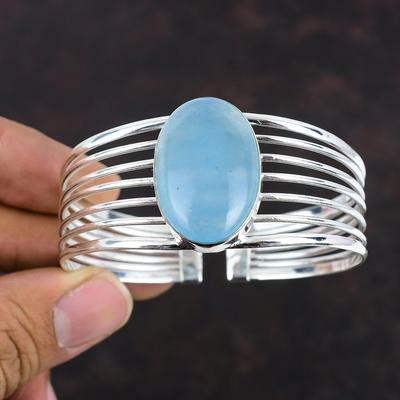Aquamarin-Armreif, Edelsteinschmuck, 925er Sterlingsilber, verstellbarer Armreif, handgefertigt, Aquamarin-Schmuck, Verlobungsgeschenk
