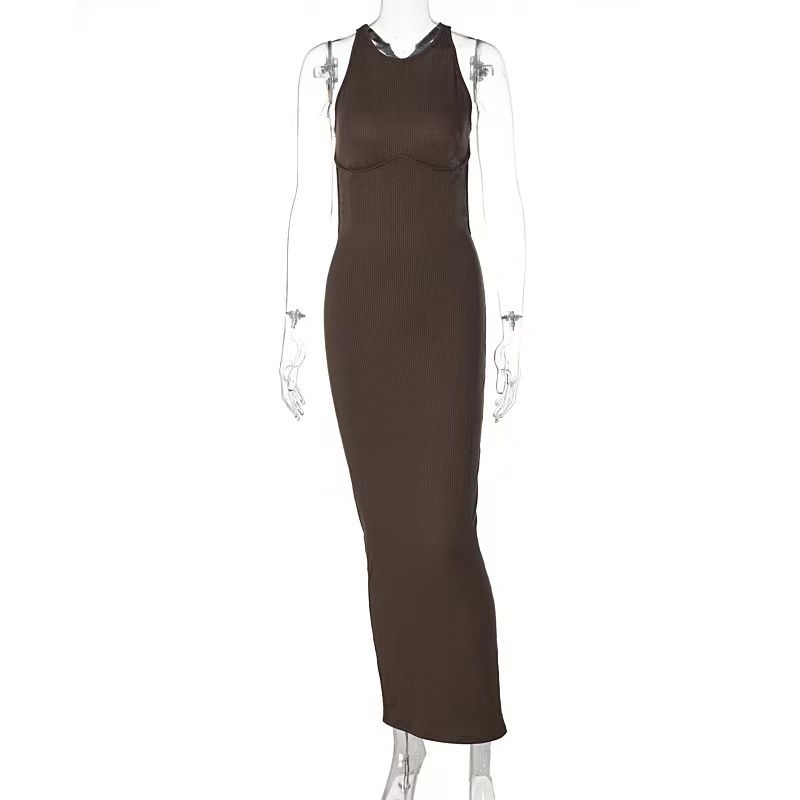 

Fashion Style New New Sexy Sleeveless Backless Long Silm Dress Sexy Seamless Dress Coffee M