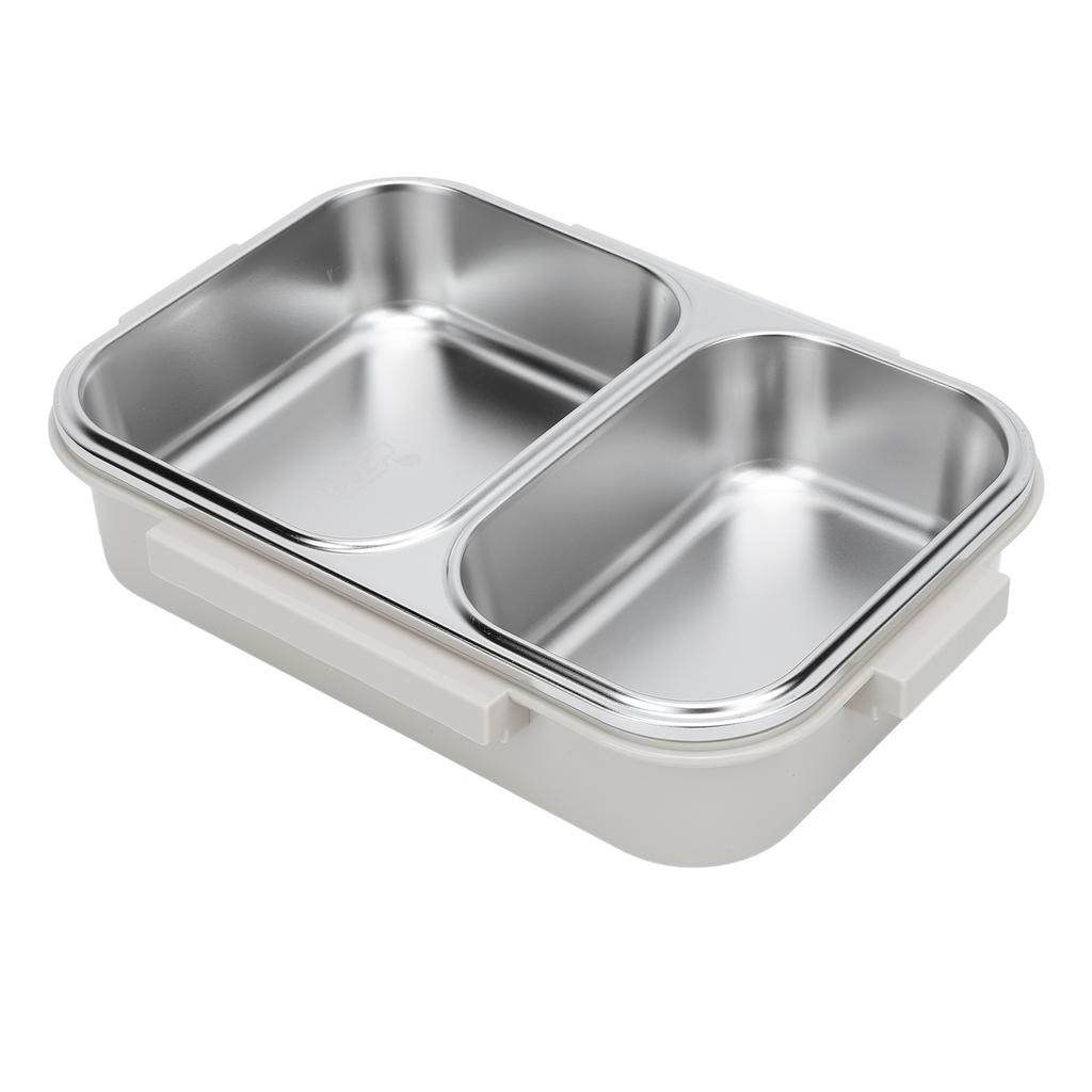 Stainless Steel Lunch Box Container Sealed Odorproof 2 Compartment Portable Square 1.2L Grey