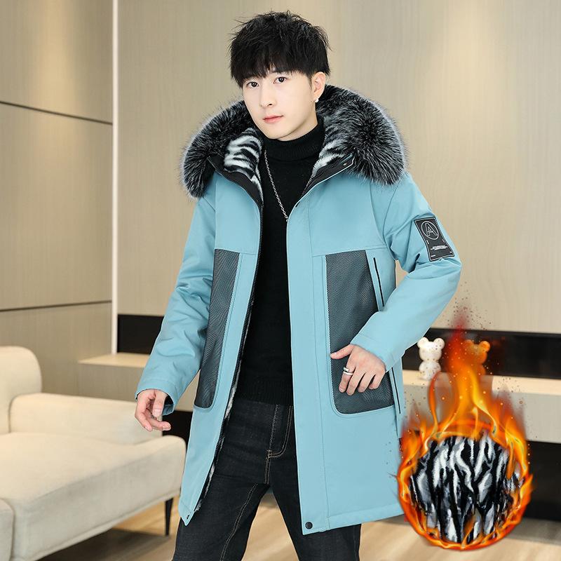 

Мужская повседневная куртка-парка с капюшоном, зимнее пальто с наполнителем из полиэфирного волокна, длинная, стандартный рукав XXXXL синий