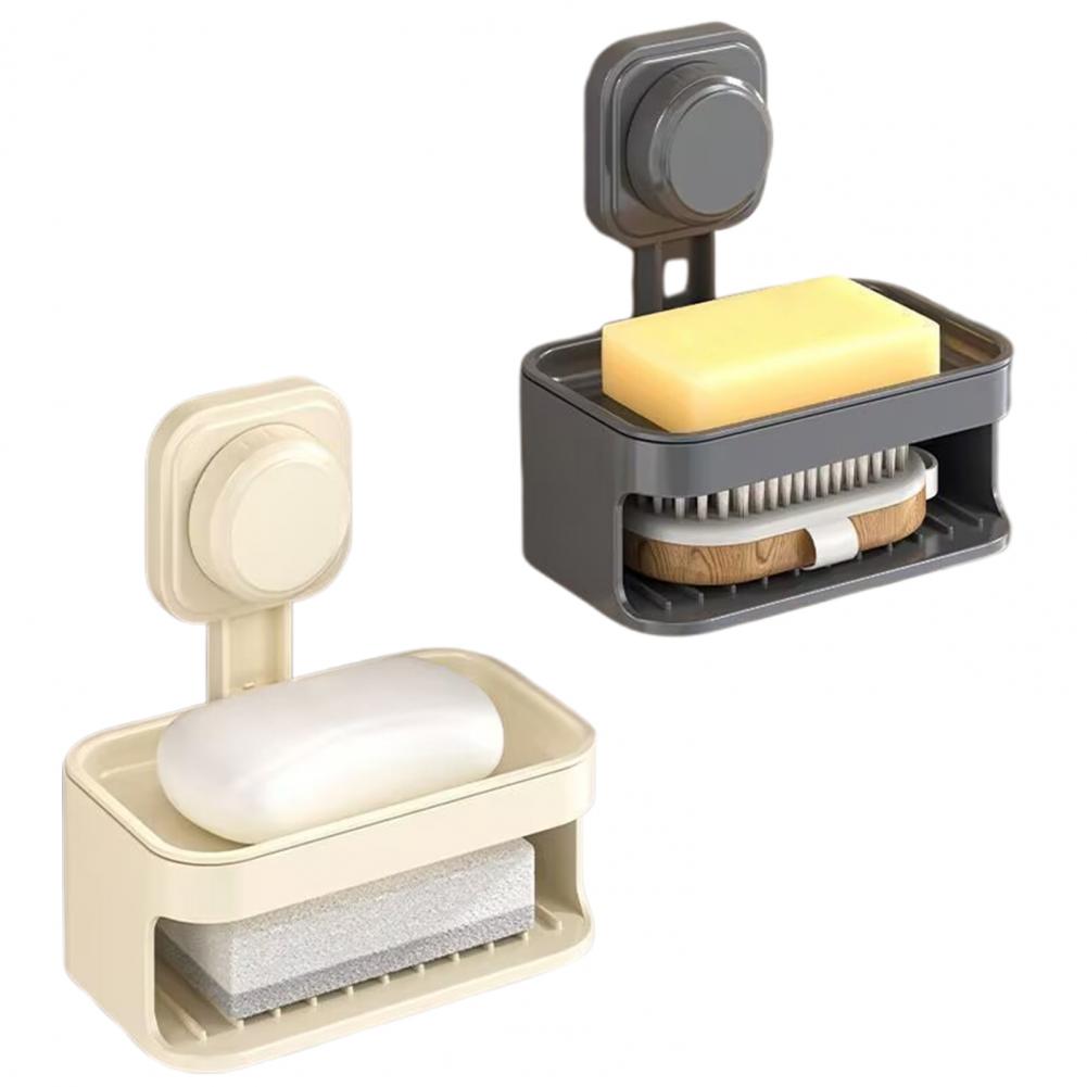 Soap Rack Double-layer Suction Cup Soap Dish with Drainage Holes for Bathroom Wall Mounted Self Draining Bathroom Accessories