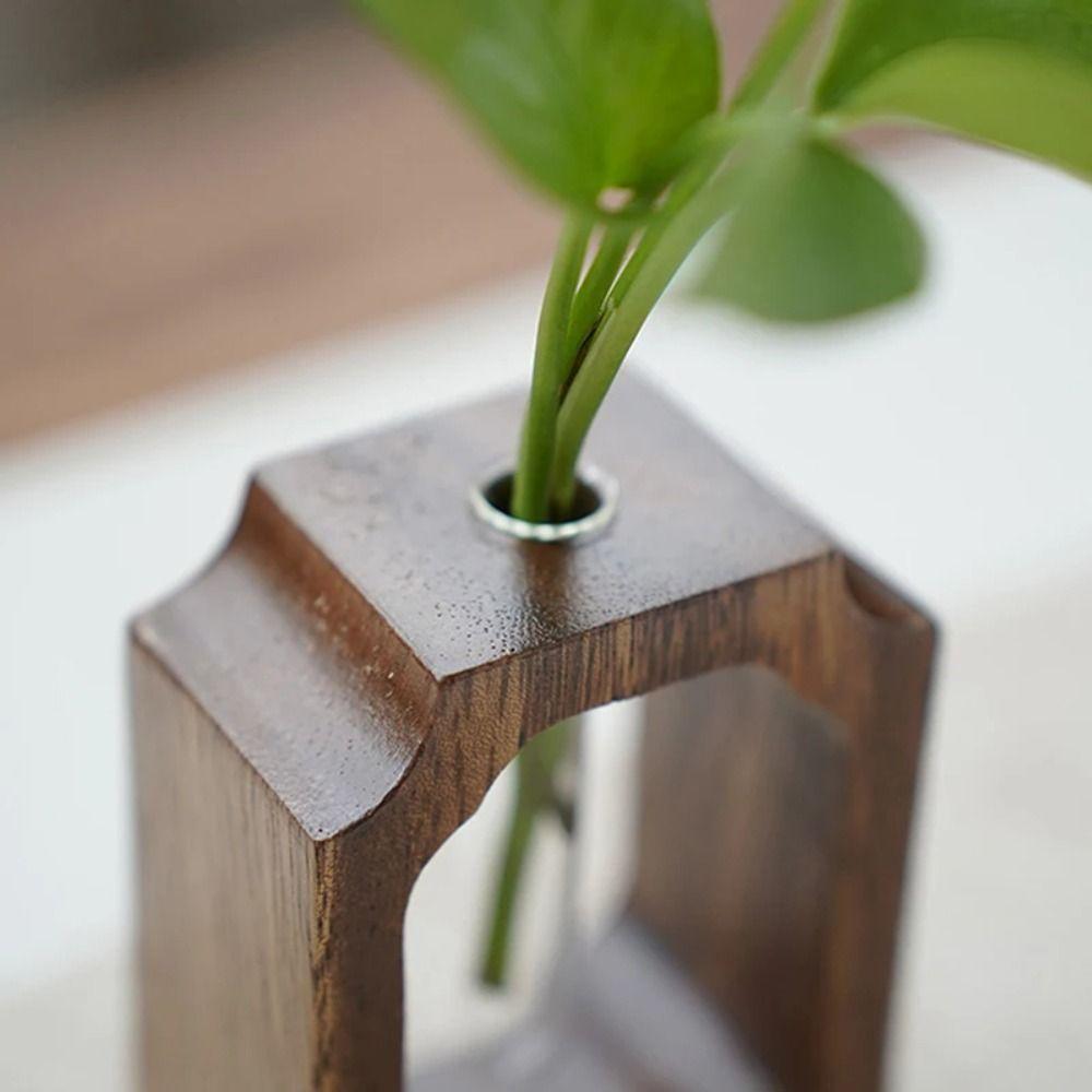 Vase Ornaments Solid Wood Flower Vase Test Tube Shape Glass Vase  for Home Desktop Decoration