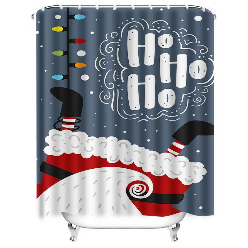 Tuniu Cute Christmas Shower Curtain Santa Claus Pattern Waterproof Fabric Bathroom Decor Festive Holiday Home Decor Gift Idea Fu