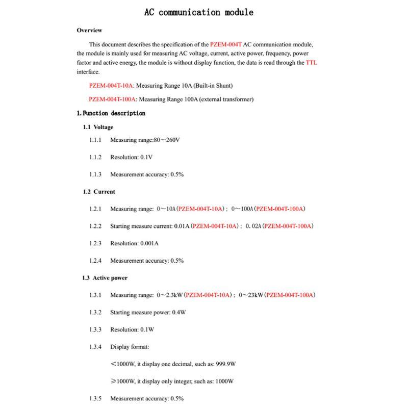 PZEM-004T Communication Module TTL Modbus-RTU AC Single Phase 100A Measure AC Voltage Current High Precision Durable