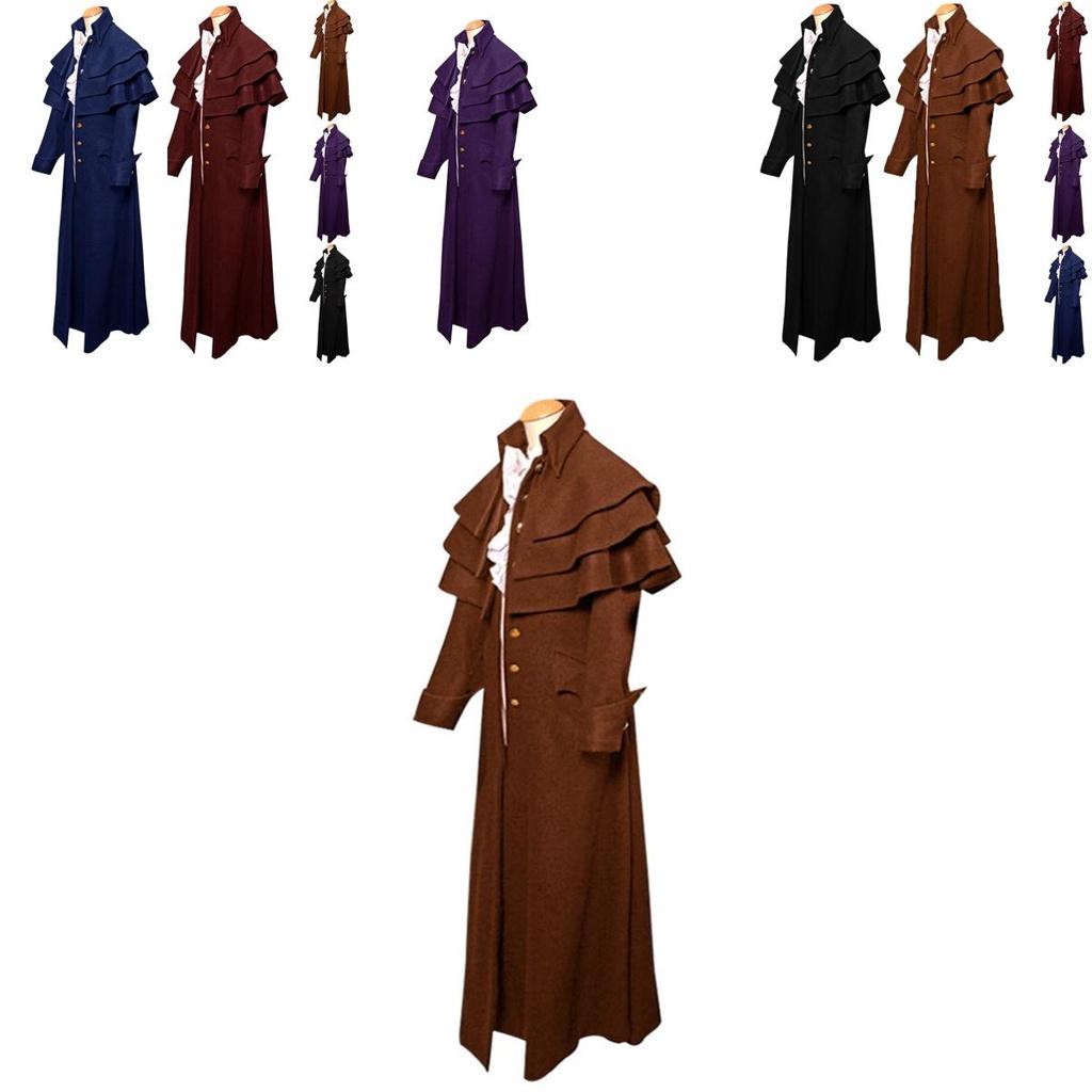 Vintage Men's Gothic Trench Coat For Cosplay And Halloween Costume