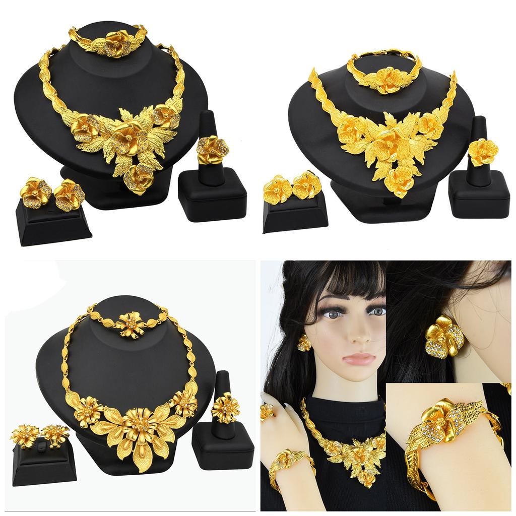 Set Elegant de Bijuterii de Mireasă cu Colier la Modă și Cercei Clip Aurii Bijuterie Accesoriu pentru Ținute Elegante