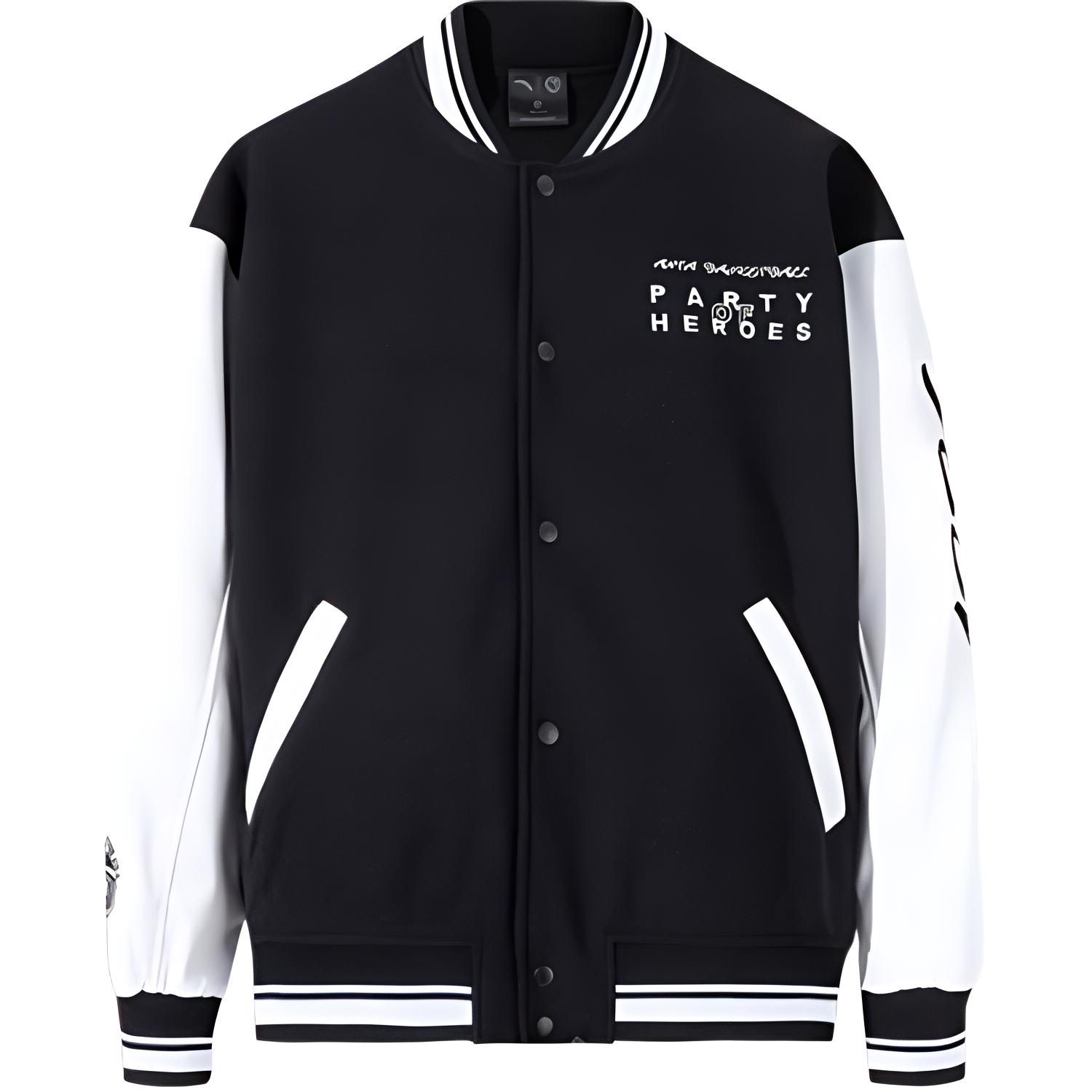 

Anta Comfortable Casual Simple Letter Print Loose Baseball Jacket Men jackets Basic-Black Pure-White 152441610-2