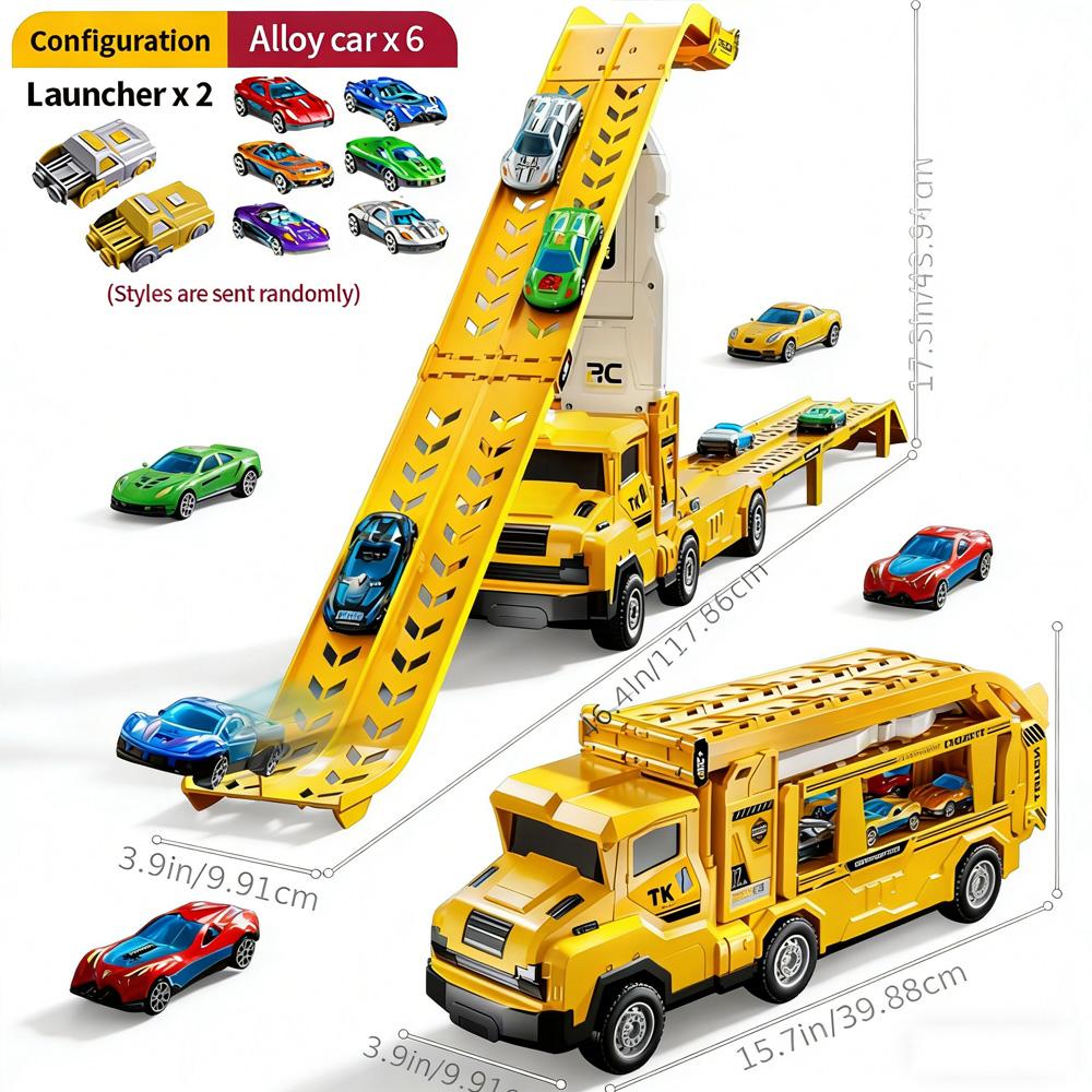 

Large size foldable double track track track -6 metal cars+2 transmitters (color random), suitable for children aged 3-8 as gift