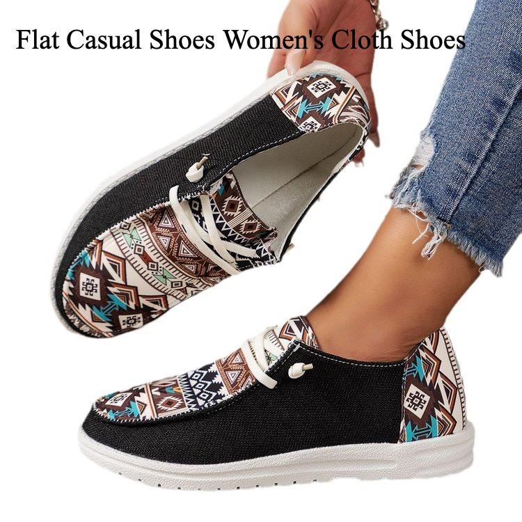 Damesko i etnisk stil med trykk på lerret, avslappede snøresko for utendørs bruk, lette lavsko